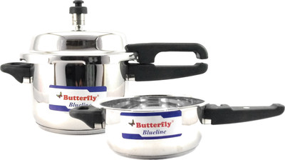 Butterfly Blueline 3 L, 2 L Outer Lid Induction Bottom Pressure Cooker & Pressure Pan(Stainless Steel)