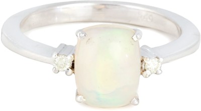 Ratnavali Arts Natural Diamond Gemstone Ring Sterling Silver Opal Sterling Silver Plated Ring