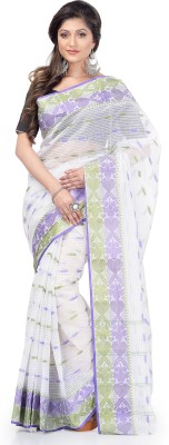 Desh Bidesh Self Design, Paisley, Temple Border, Striped, Woven Handloom Handloom Pure Cotton Saree(Purple, Green)