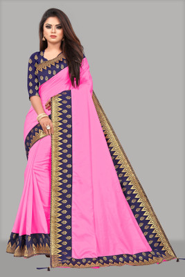 Begum Collection Solid/Plain Bollywood Art Silk Saree(Pink)