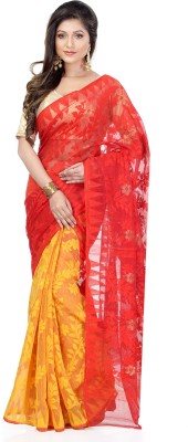 Desh Bidesh Woven Jamdani Handloom Pure Cotton Saree(Yellow)