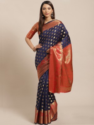 Ratnavati Printed Banarasi Silk Blend Saree(Dark Blue)