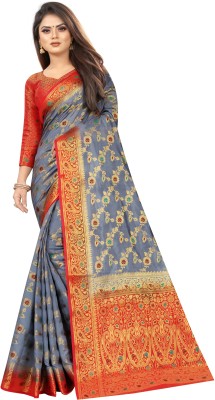 BHUVA BROTHERS Woven Banarasi Cotton Silk Saree(Grey)