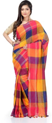 Desh Bidesh Checkered Handloom Handloom Pure Cotton Saree(Multicolor)