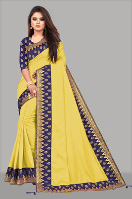 ONTIC LIFESTYLE Solid/Plain Bollywood Art Silk Saree(Yellow)