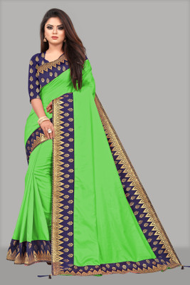 ONTIC LIFESTYLE Solid/Plain Bollywood Art Silk Saree(Green)
