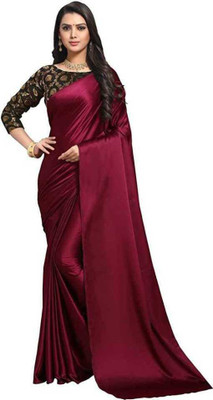 SHREEJI ENTERPRISE Solid/Plain Bollywood Satin Saree(Maroon)