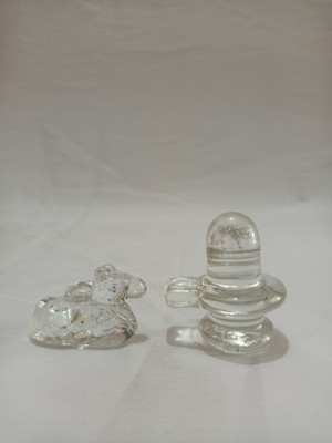 shri sainath enterprises SrSainathnterprises CRYSTAL SHIVA LING WITH NANDI. MULTI COLOUR. PACK OF 1. SIZE:- MEDIUM Decorative Showpiece  -  4.5 cm(Glass, Clear)