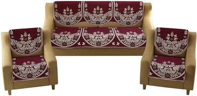 manvicreations Cotton Floral, Embroidered 3+2 Seater Sofa Cover(maroon Pack of 6)