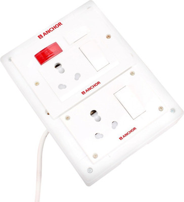 ANCHOR BAHUL ASSEMBLED BOARD CONTAINS 2 Anchor Sockets(15 Amp), 2 Anchor Switch(15 Amp) with 4 Metre Chord Surge Protector (white) 2  Socket Extension Boards(White, 4 m)