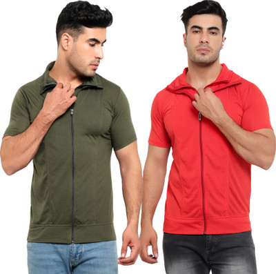 Jaskart Solid Men Polo Neck Red, Green T-Shirt