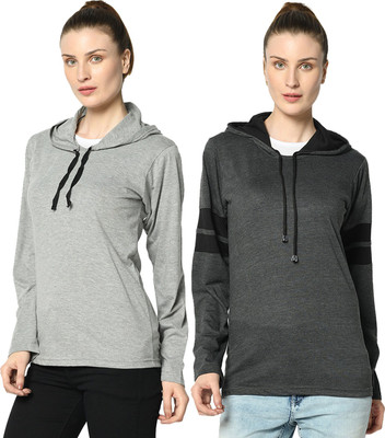MACK JONNEY Colorblock Women Hooded Neck Grey T-Shirt