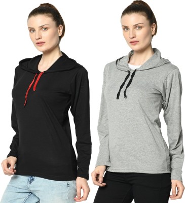 VIMAL JONNEY Solid Women Hooded Neck Multicolor T-Shirt