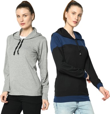 VIMAL JONNEY Checkered Women Hooded Neck Blue, Black, Grey T-Shirt