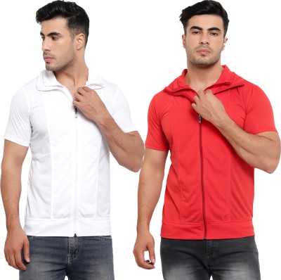 Jaskart Solid Men Polo Neck Red, White T-Shirt
