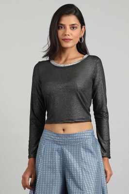 Aurelia Casual 3/4 Sleeve Solid Women Black Top