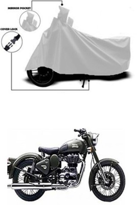 Gromaa Two Wheeler Cover for Royal Enfield(Battle Green, Silver)