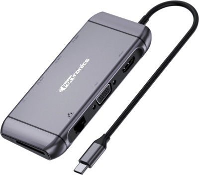 Portronics Mport 9C Type-C Multiport HDMI VGA RJ45 USB C SD/TF Port USB 3.0 POR-1197 USB Hub(Silver)