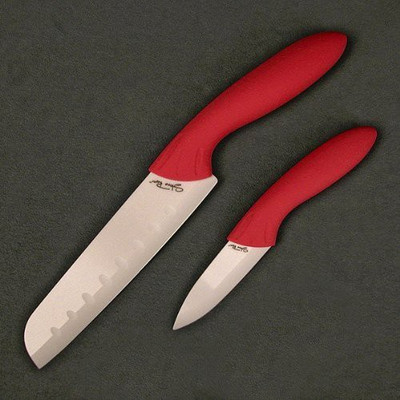 

Stone River 2Piece SantokuParer With White Ceramic Blade And Red Handles