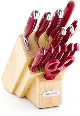

Farberware 15Piece Professional Forged Triple Rivet Cutlery Set (Red With Natural Block)