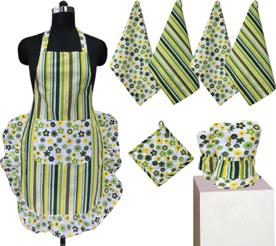 Lushomes Green Cotton Kitchen Linen Set(Pack of 8)