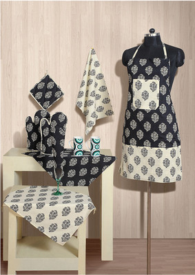 Swayam Black, Beige Cotton Kitchen Linen Set(Pack of 8), Beige;black