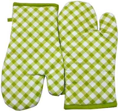 Tidy White, Light Green Cotton Kitchen Linen Set(Pack of 2)