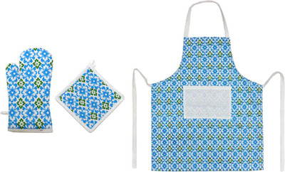 Cotonex White, Blue Cotton Kitchen Linen Set(Pack of 3)