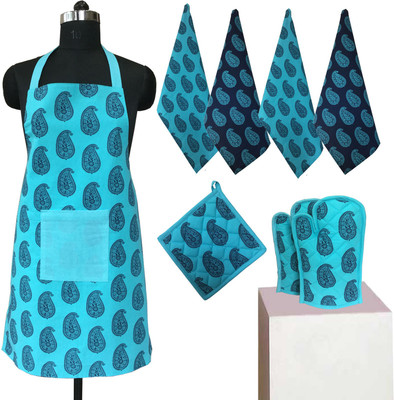 

Lushomes Blue Cotton Kitchen Linen Set(Pack of 8)