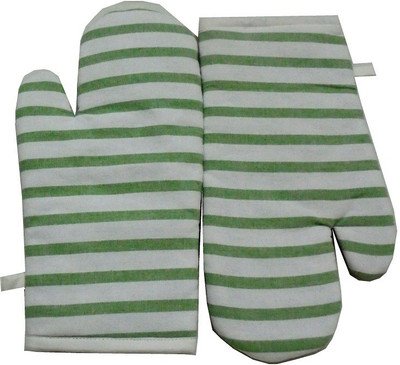 Tidy White, Green Cotton Kitchen Linen Set(Pack of 2)