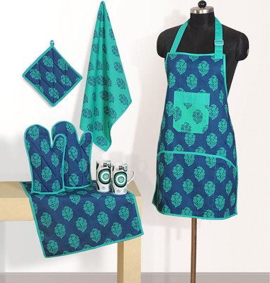 Swayam Blue, Green Cotton Kitchen Linen Set(Pack of 6) Swayam Blue, Green Cotton Kitchen Linen Set(Pack of 6)