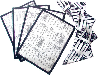 Homeblendz Black, White Cotton Kitchen Linen Set(Pack of 8)