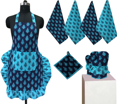 

Lushomes Blue Cotton Kitchen Linen Set(Pack of 8)
