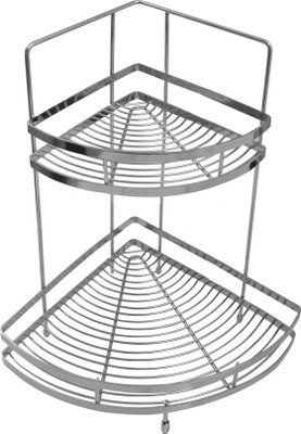 Klaxon Unique Double Corner Shelf Stainless Steel Kitchen Rack(Silver)