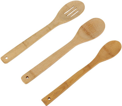 

HOKIPO 3 Pc Bamboo Cooking Spoon Kitchen Utensils Beige Kitchen Tool Set(Beige)