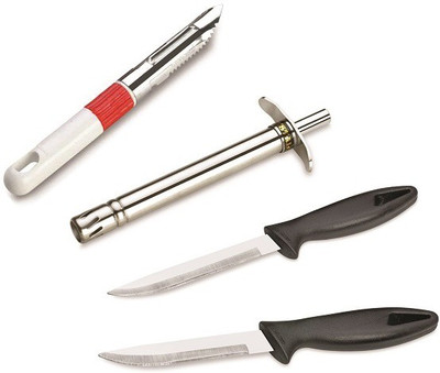 

Crystal Cut Peel N Spark Stainless Steel Lighter with 2 Knives & Peeler Multicolor Kitchen Tool Set(Multicolor)