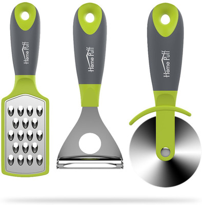 

Home Puff Premium 3 Piece Kitchen Set of Peeler, Shredder and Cutter with Grip Handle HP-KG-503-504-505 Green Kitchen Tool Set(Green)