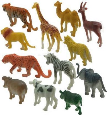 Cabin Hut Wildlife Model Children Puzzle Early Education Gift Mini Jungle Animal Toy Set Realistic Animal Figures , Animal Toy Set Play for Kids. (Multicolor) set of 12 animals(Multicolor)