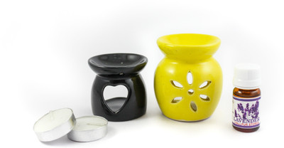 Lyallpur Stores Ceramic Aroma Tealight Diffuser Multicolour Oil Burner With Lavender Fragrance Oil And Candle Combo Pack Of 2 Diffuser Set Ceramic Aroma Tealight Diffuser Multicolour Oil Burner With Lavender Fragrance Oil And Candle Combo Pack Of 2(5 x 2 ml)