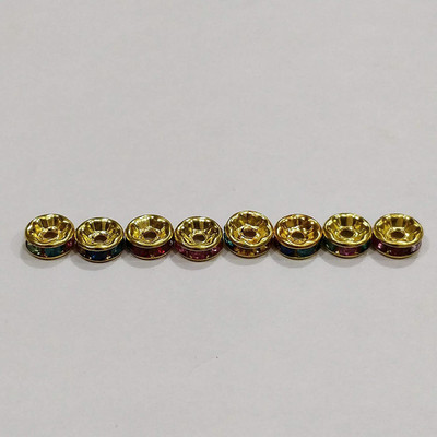 Crafto Rhinestone Spacers Beads Golden for Jewellery Making Designing & Craft Work - 8mm Round Multi Color Stone Spacer/Beads Gold Finish for Necklace Jewellery Making (Pack of 100 Pcs) Crafto Rhinestone Spacers Beads Golden for Jewellery Making Designing & Craft Work - 8mm Round Multi Color Stone Spacer/Beads Gold Finish for Necklace Jewellery Making (Pack of 100 Pcs)
