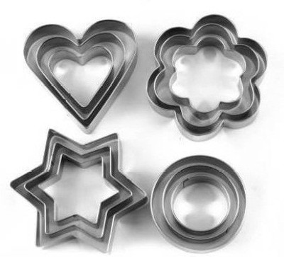 Khodalraj Enterprise Cookie Cutter Stainless Steel Cookie Cutter with Shape Heart Round Star and Flower (12 Pieces) Cookie Cutter(Pack of 12)