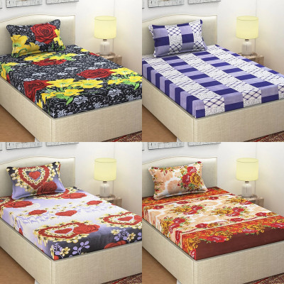 HSR Collection 160 TC Cotton Single Printed Flat Bedsheet(Pack of 4, Multicolor)
