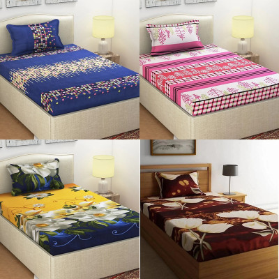 HSR Collection 160 TC Cotton Single Printed Flat Bedsheet(Pack of 4, Multicolor)
