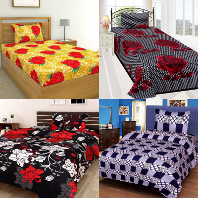 HSR Collection 160 TC Cotton Single Floral Flat Bedsheet(Pack of 4, Multicolor)