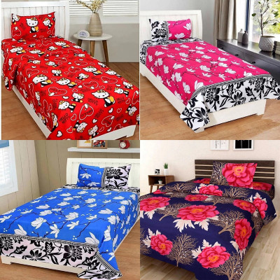 HSR Collection 160 TC Cotton Single Printed Flat Bedsheet(Pack of 4, Multicolor)