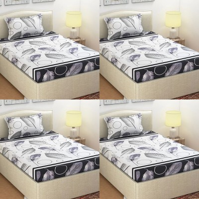 HSR Collection 160 TC Cotton Single Printed Flat Bedsheet(Pack of 4, white ,black)