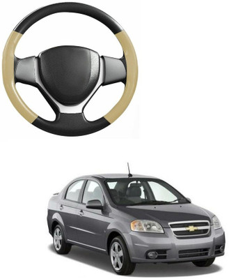 CARMAX Hand Stiched Steering Cover For Chevrolet Aveo(Beige, Black, Leatherite)