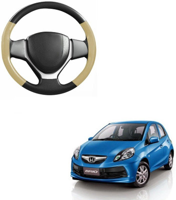 CARMAX Hand Stiched Steering Cover For Honda Brio(Beige, Black, Leatherite)