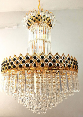 Shri Mahal Antiques Original crystal Pyramid LED Crystal Jhumar Gold Plated Stainless Steel Chandelier Ceiling Lamp(Gold, Clear)