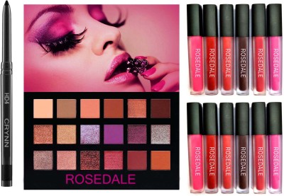 Crynn Smudge Proof Essential Makeup HD3 Beauty Kajal & Rosedale Desert Dusk Blushed New York Eyeshadow Palette & The Valentines Edition Set of 12 Liquid Matte Lipsticks(14 Items in the set)